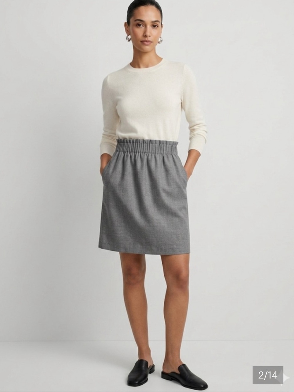 J. Crew sz 2 Gray Sidewalk Paperbag waist wool blend skirt pockets mini academia